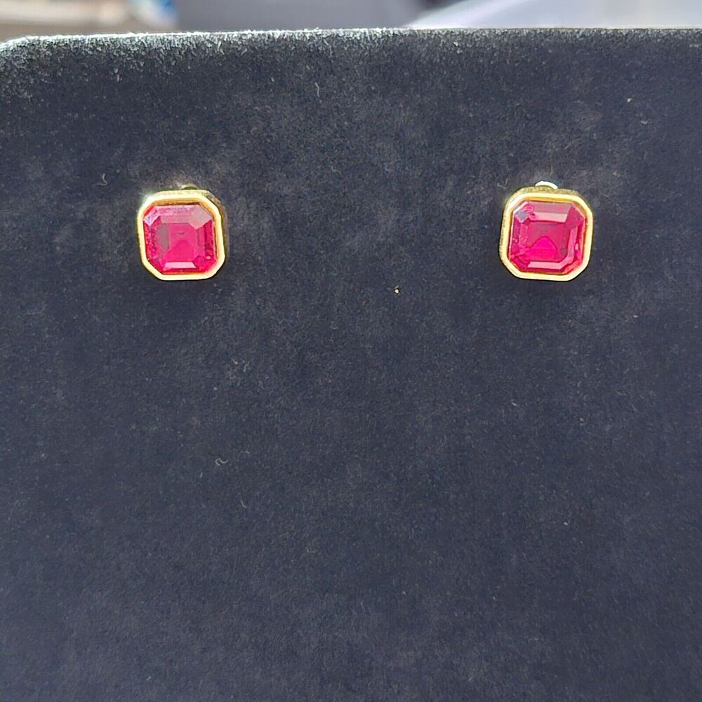 Sal Gold Tone And Red Swarovski Crystal Stud Earrings